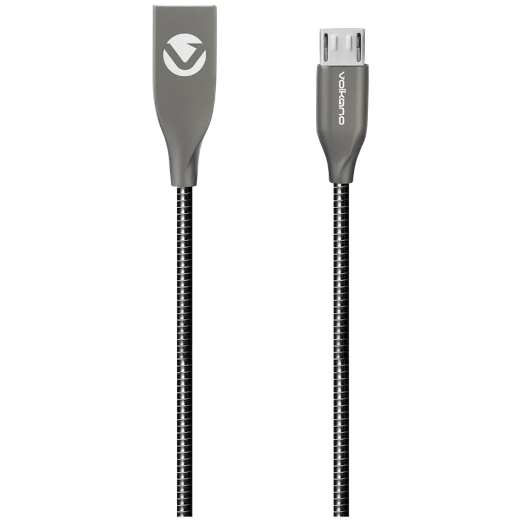 Volkano Iron Series Round Metallic Spring Micro USB Cable 1.2m - Black