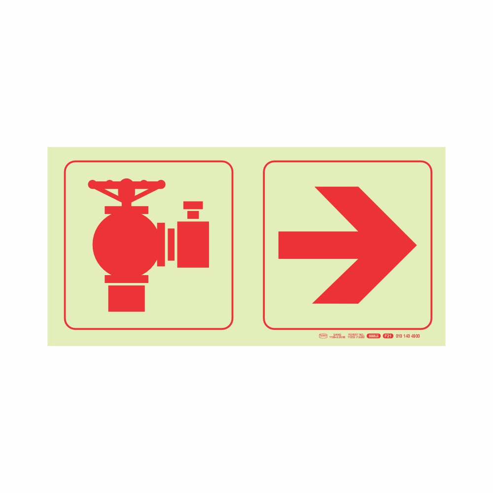 Photoluminescent 190mm Safety Sign Fire Hydrant Arrow Right