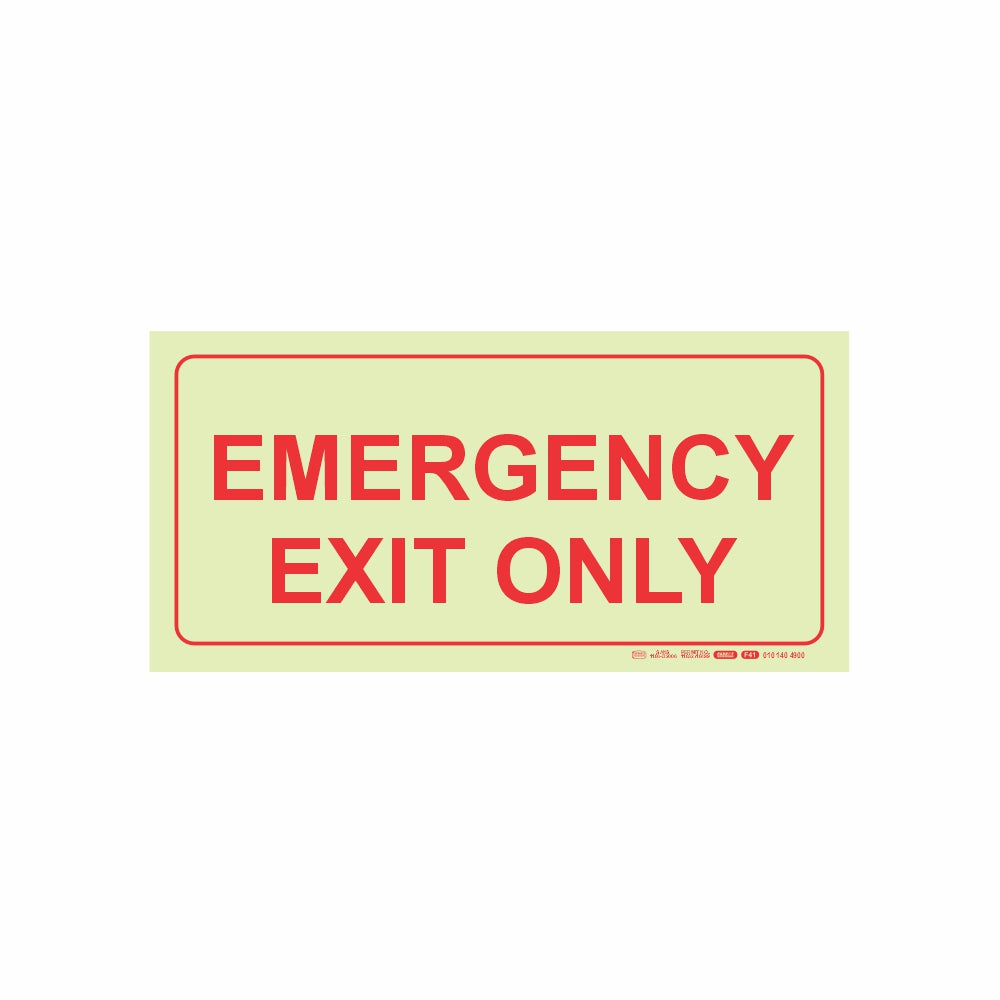 Photoluminescent 190mm Safety Sign F41 Emergency Exit Only