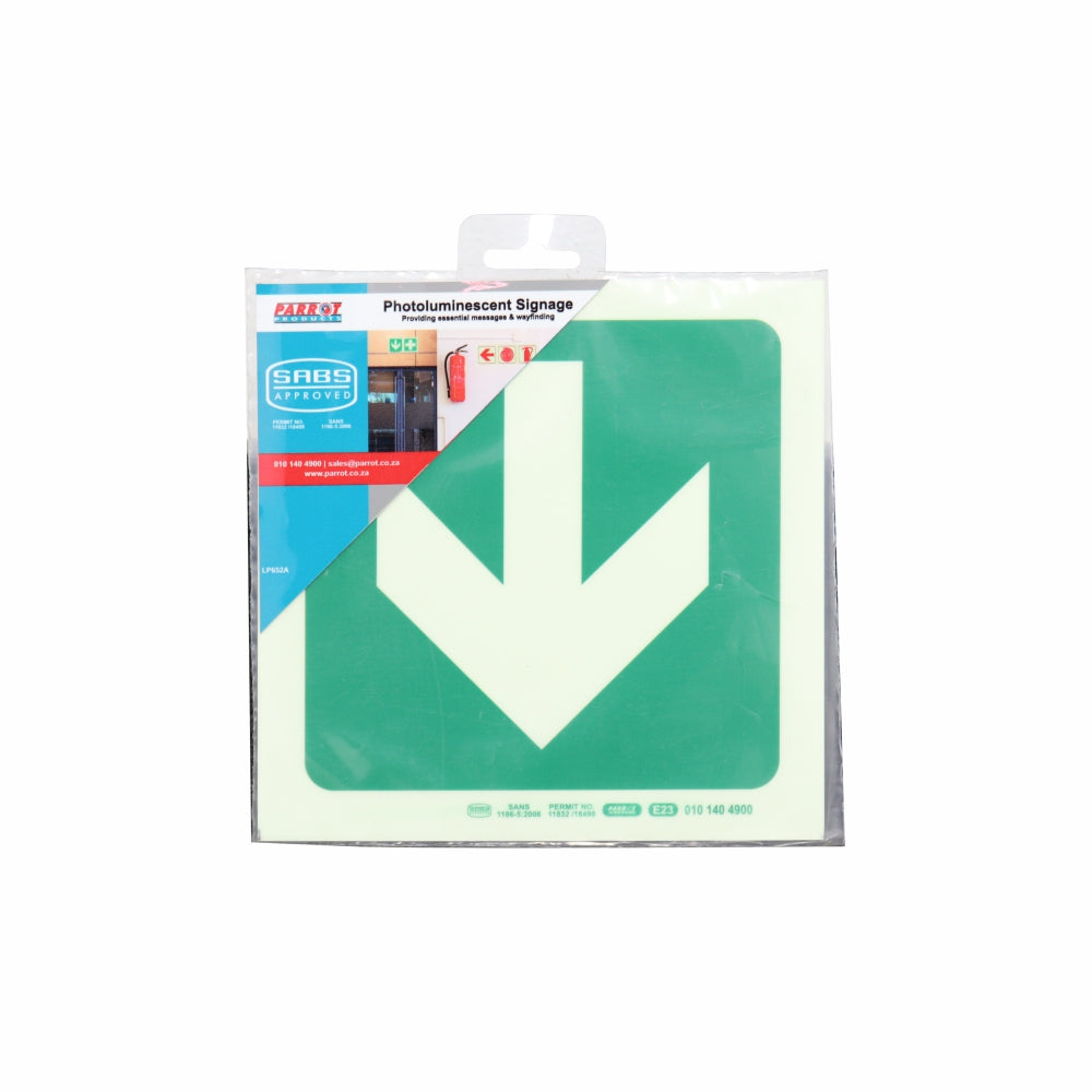 Photoluminescent 190MM Safety Sign - E23-Arrow Down