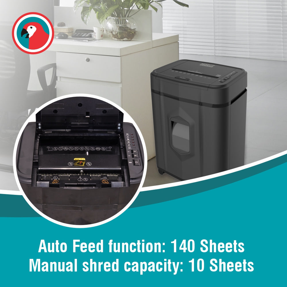 SHREDDER PAPER 140 SHEET 4 X 12MM MINI CROSS CUT AUTO FEED