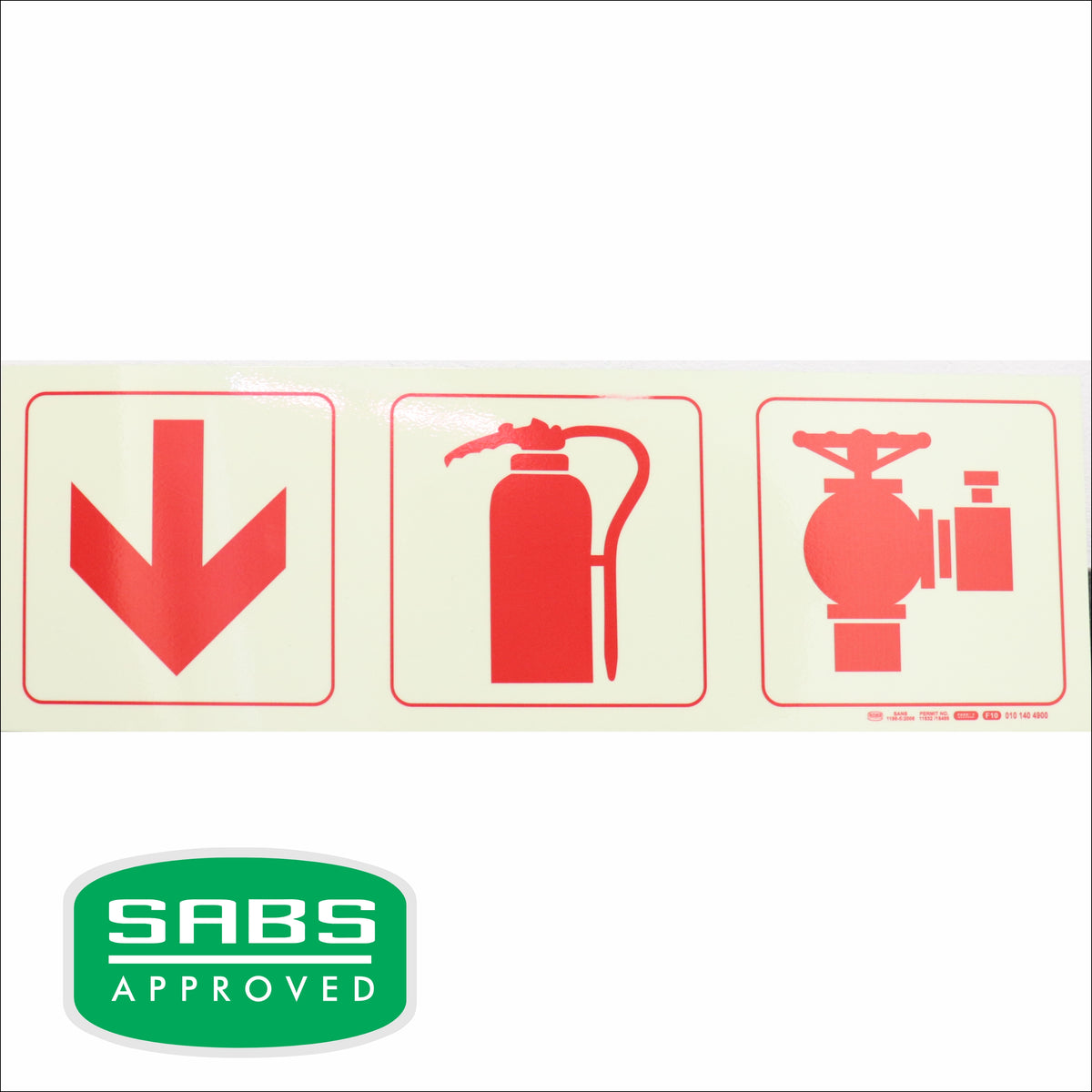 Photoluminescent 190mm Safety Sign F10 Arrow Down Fire Extinguisher Fire Hydrant