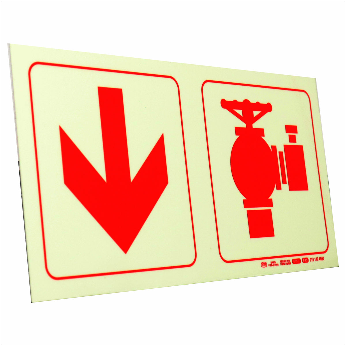 Photoluminescent 190mm Safety Sign F15 Arrow Down Fire Hydrant