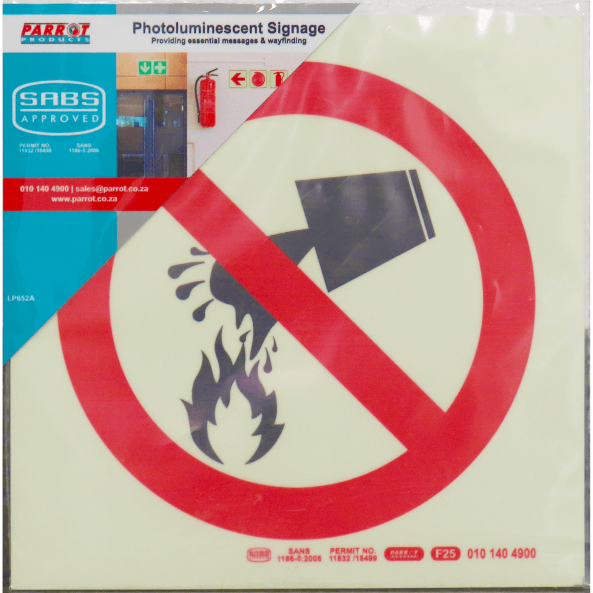 Photoluminescent 190mm Safety Sign F25 Water Prohibited As Extinguishing Agent
