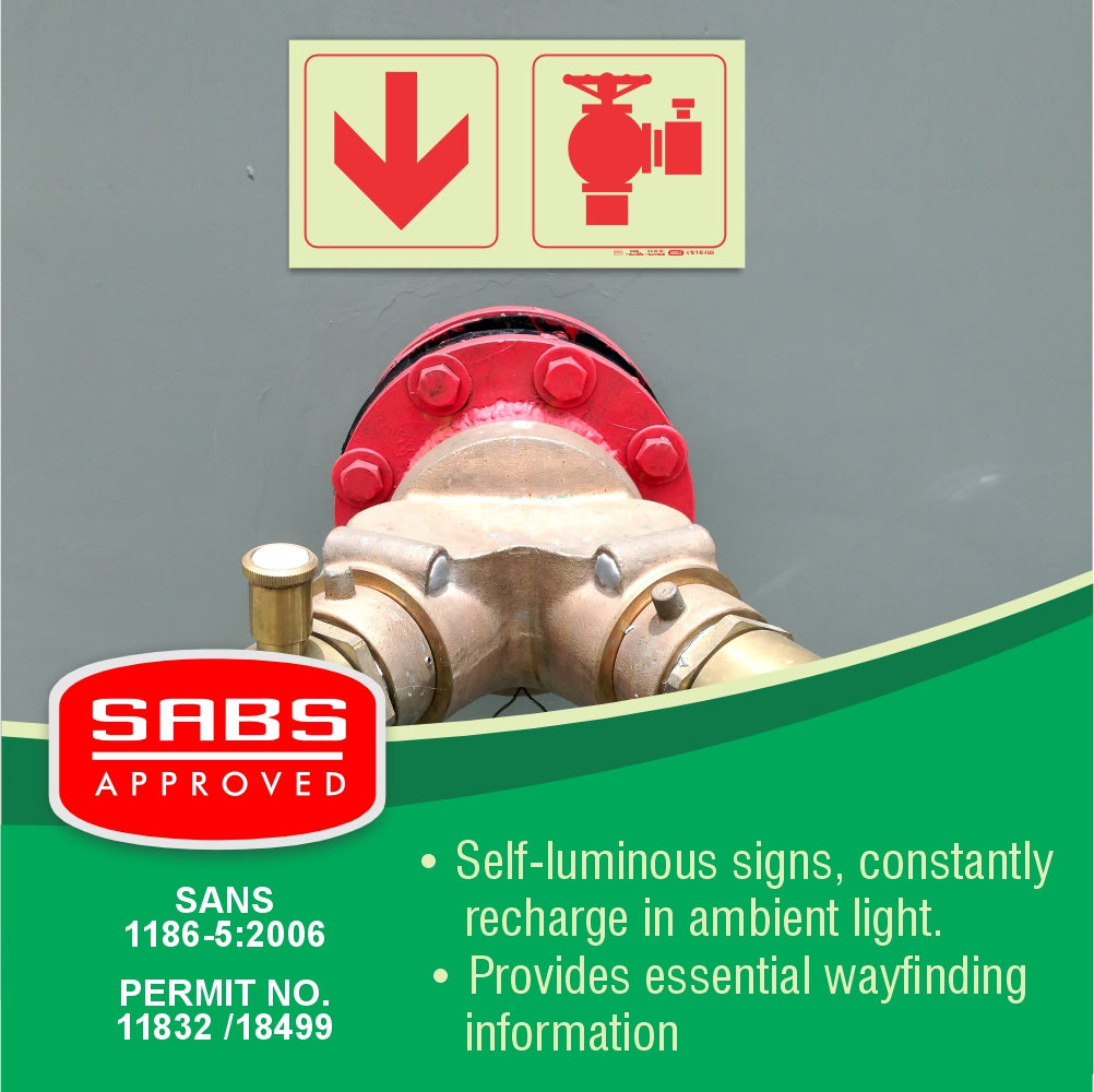 Photoluminescent 190mm Safety Sign F15 Arrow Down Fire Hydrant