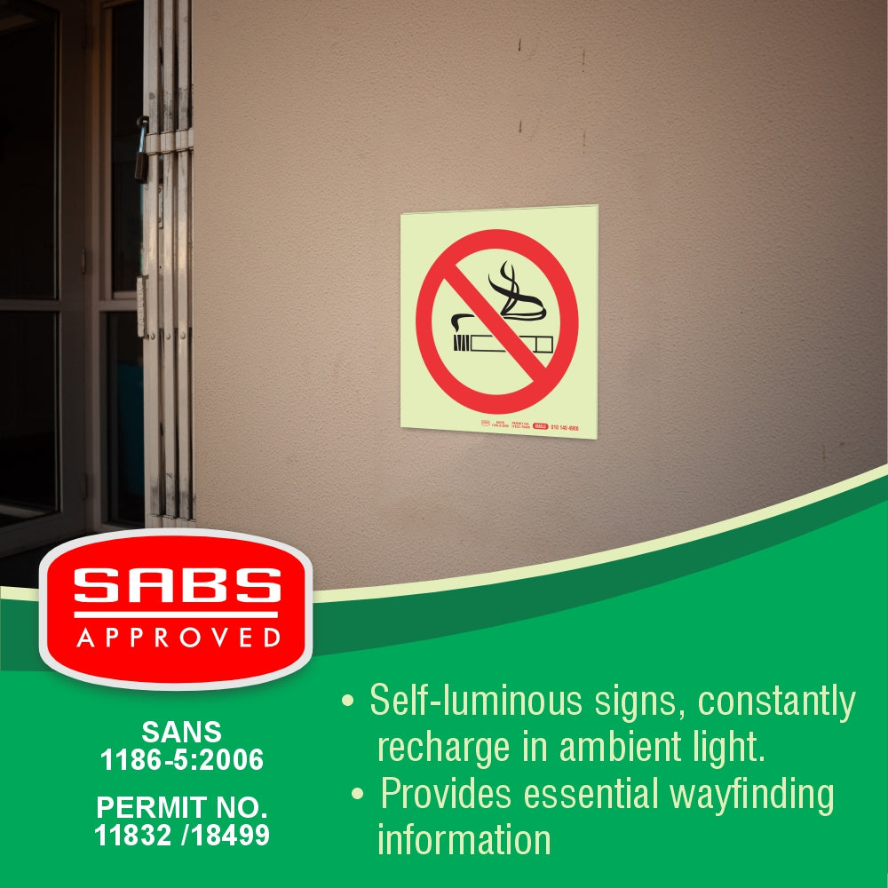 Photoluminescent 190mm Safety Sign F27 No Smoking