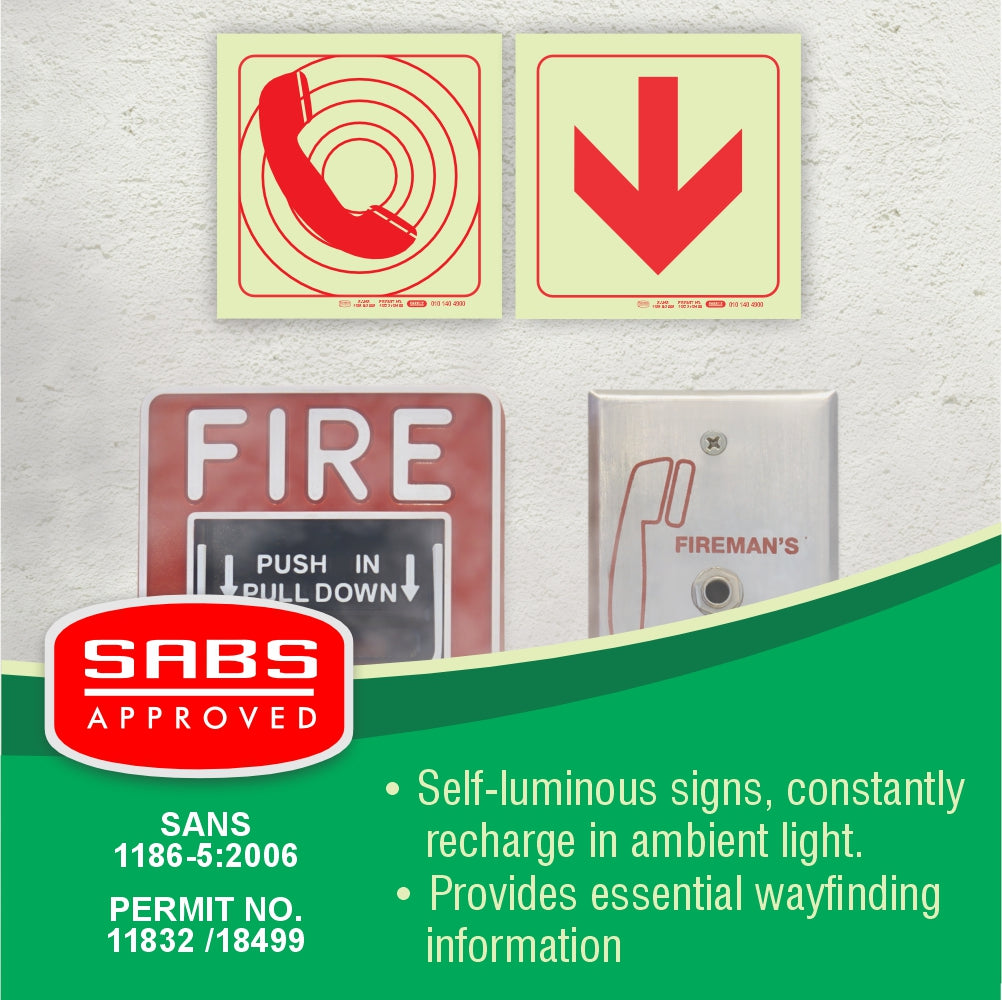 Photoluminescent 190mm Safety Sign F48 Firemans Telephone