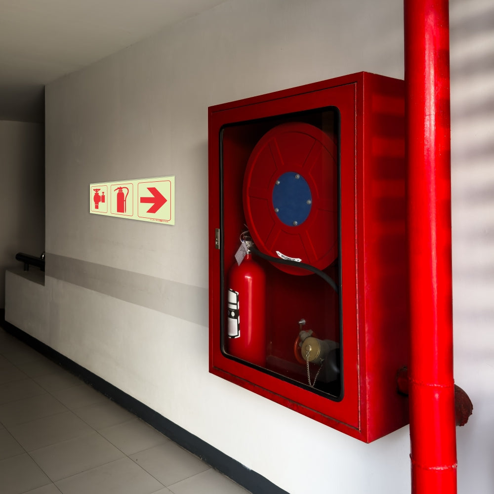 Photoluminescent 190mm Safety Sign F12 Fire Hydrant Fire Extinguisher Arrow Rright