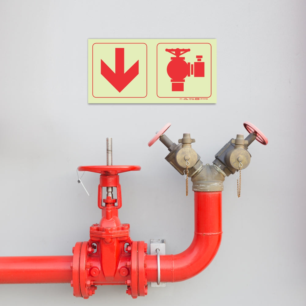 Photoluminescent 190mm Safety Sign F15 Arrow Down Fire Hydrant