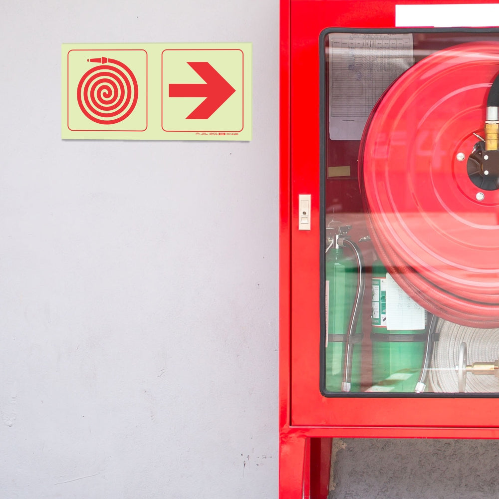 Photoluminescent 190mm Safety Sign F20 Fire Hose Reel Arrow Right