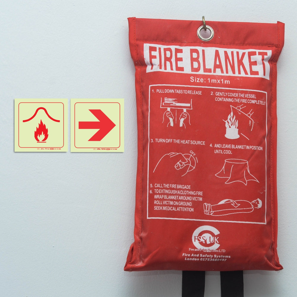 Photoluminescent 190mm Safety Sign F35 Fire Blanket