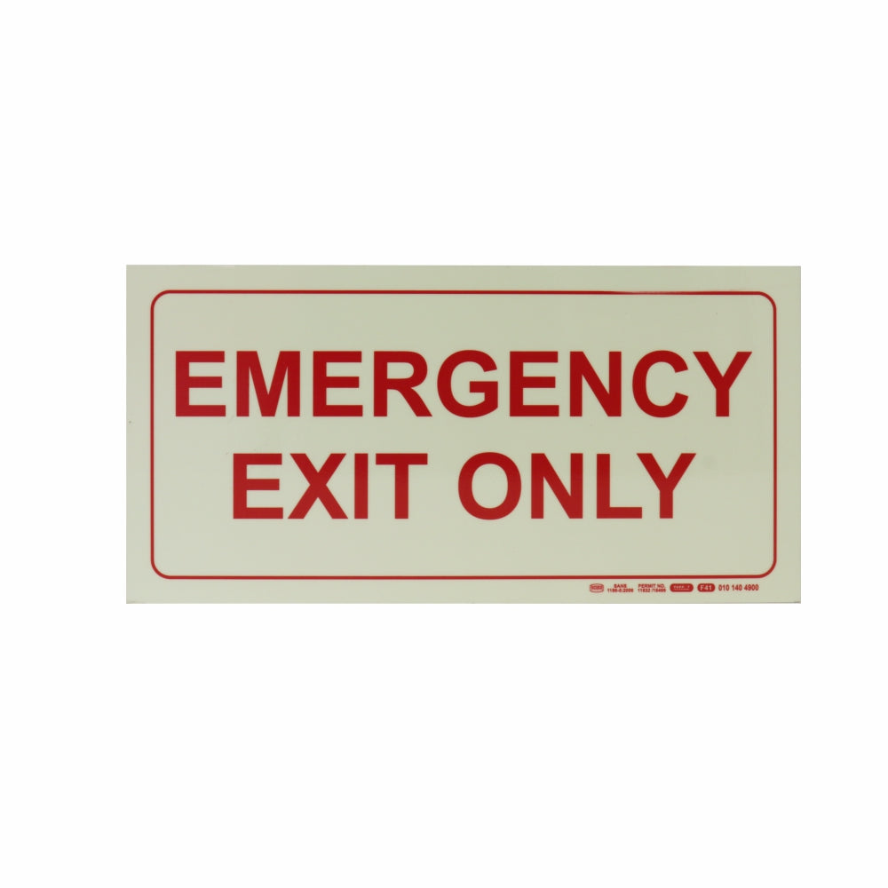 Photoluminescent 190mm Safety Sign F41 Emergency Exit Only