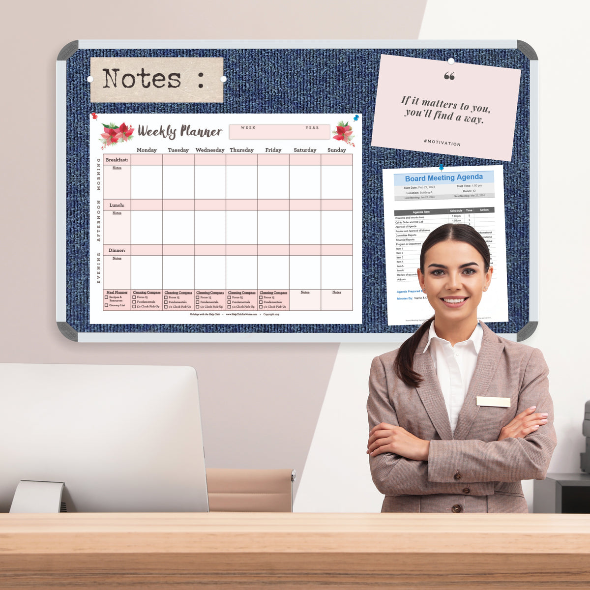 Bulletin Board Ribbed Aluminium Frame (900x900mm - Denim)