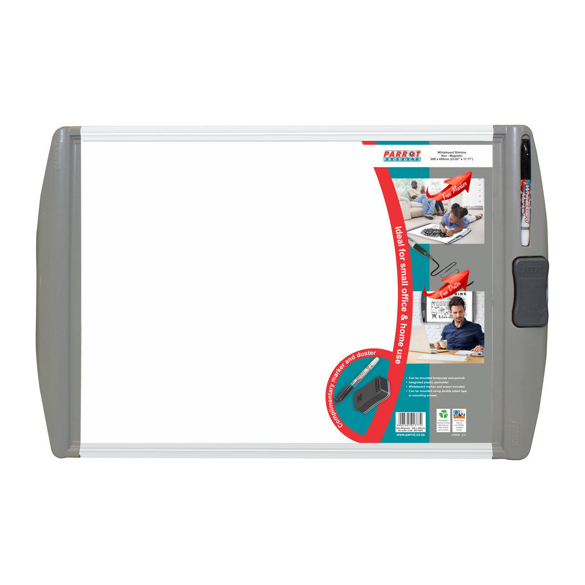 Parrot Products Slimline Non-Magnetic Whiteboard (600*450mm - Retail)