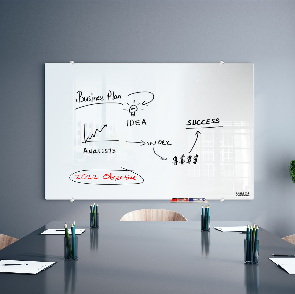 Parrot Products Magnetic Glass Whiteboard (2400*1200mm)