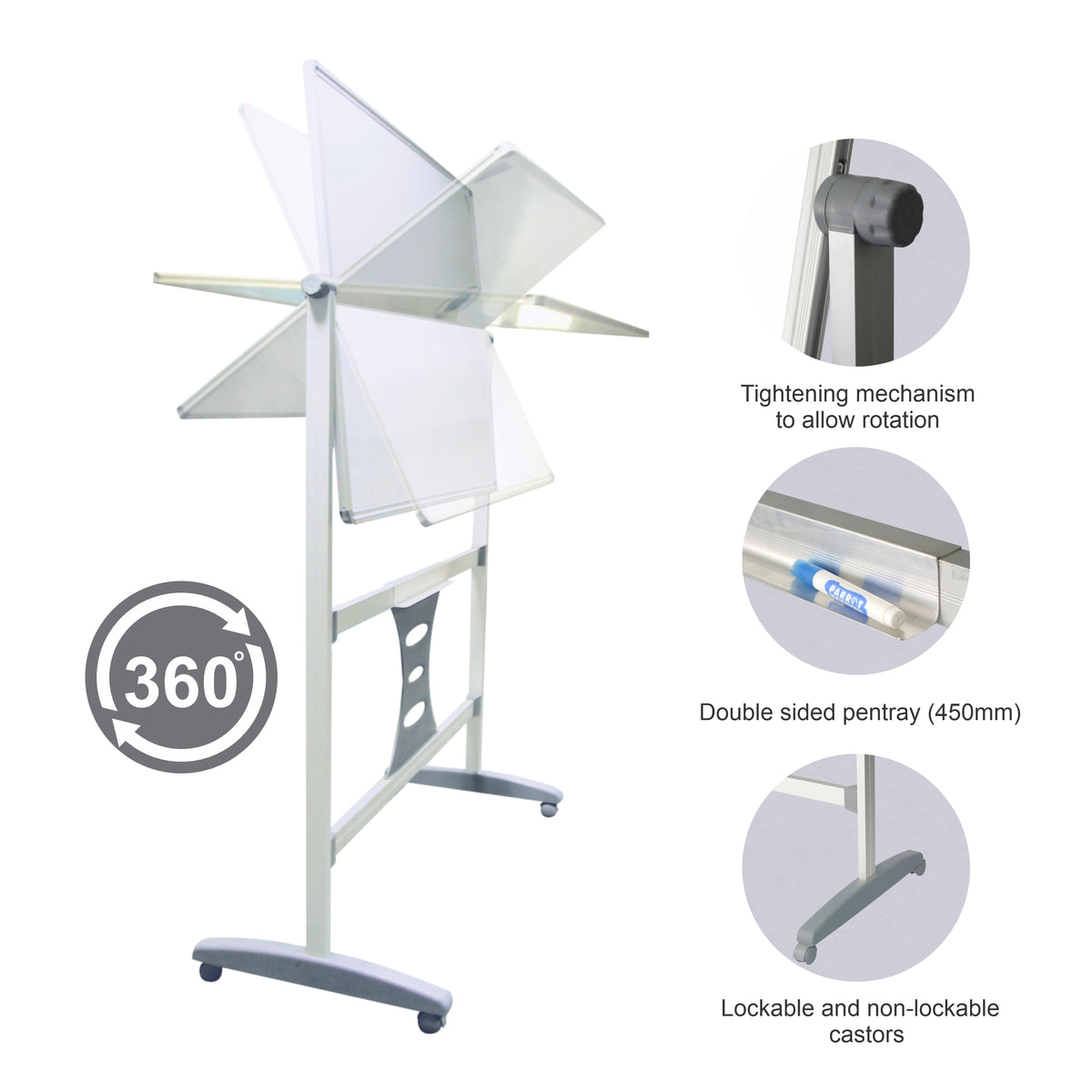 Parrot Products Magnetic Revolving Mobile Whiteboard (1200*900mm) & 1200mm Leg Set