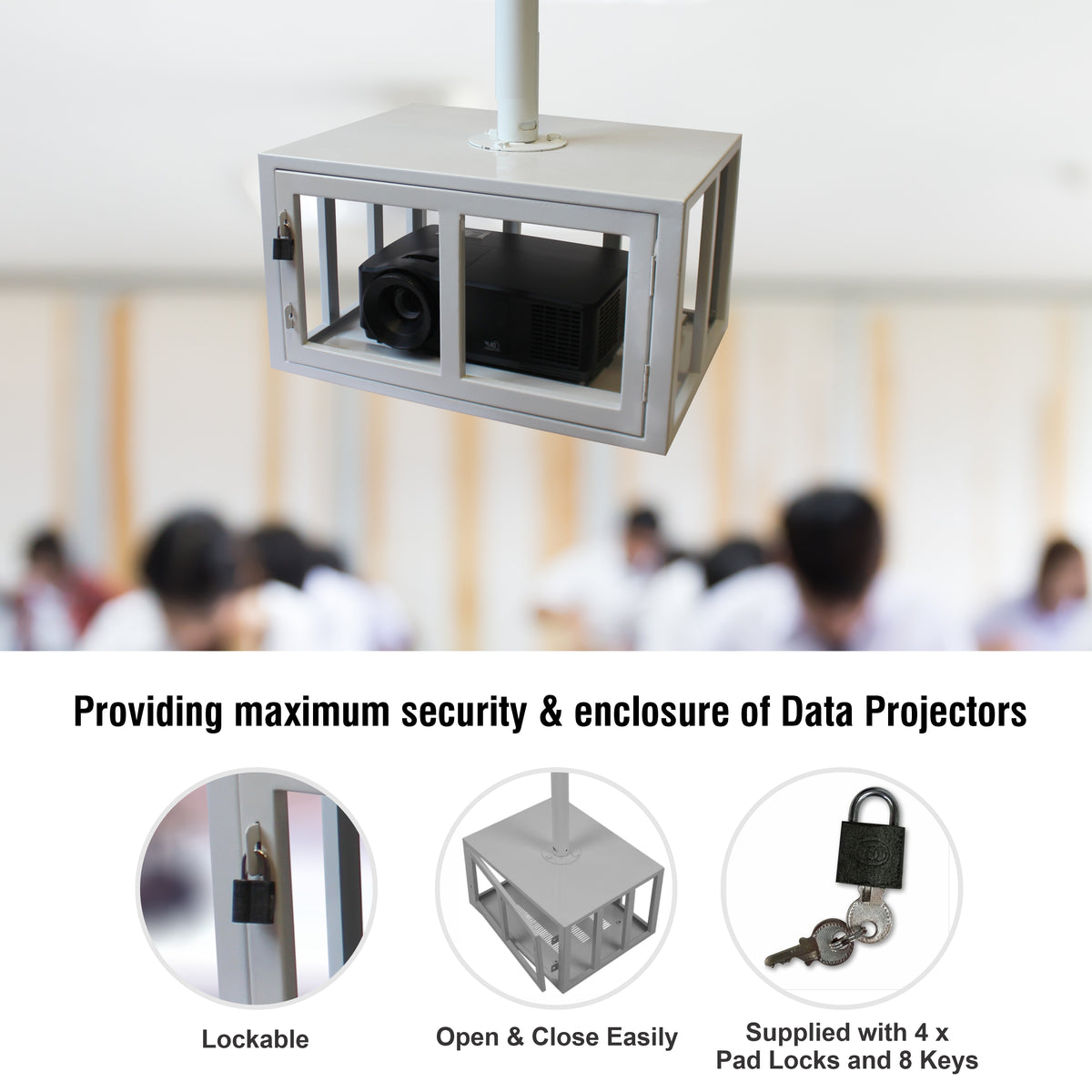 Data Projector Ceiling Mounting Bracket (Lockable Security Cage - 450x220x340mm)