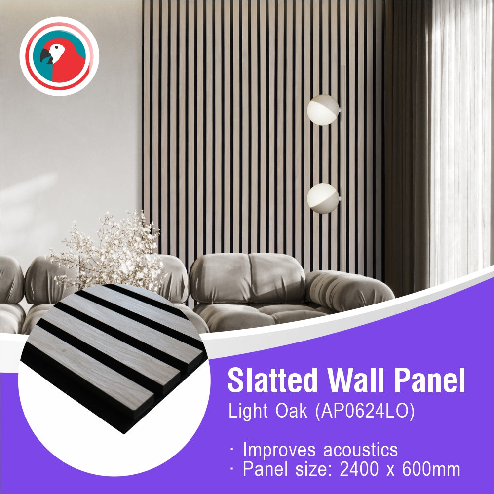Acoustic Slatted Wall Panel 600 2400mm Light Oak