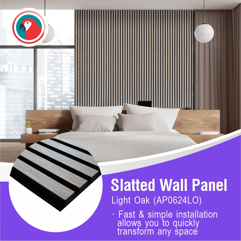 Acoustic Slatted Wall Panel 600 2400mm Light Oak