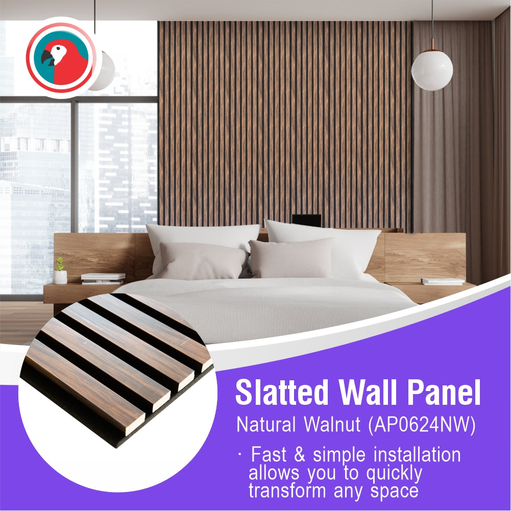 Acoustic Slatted Wall Panel 600 2400mm Natural Walnut