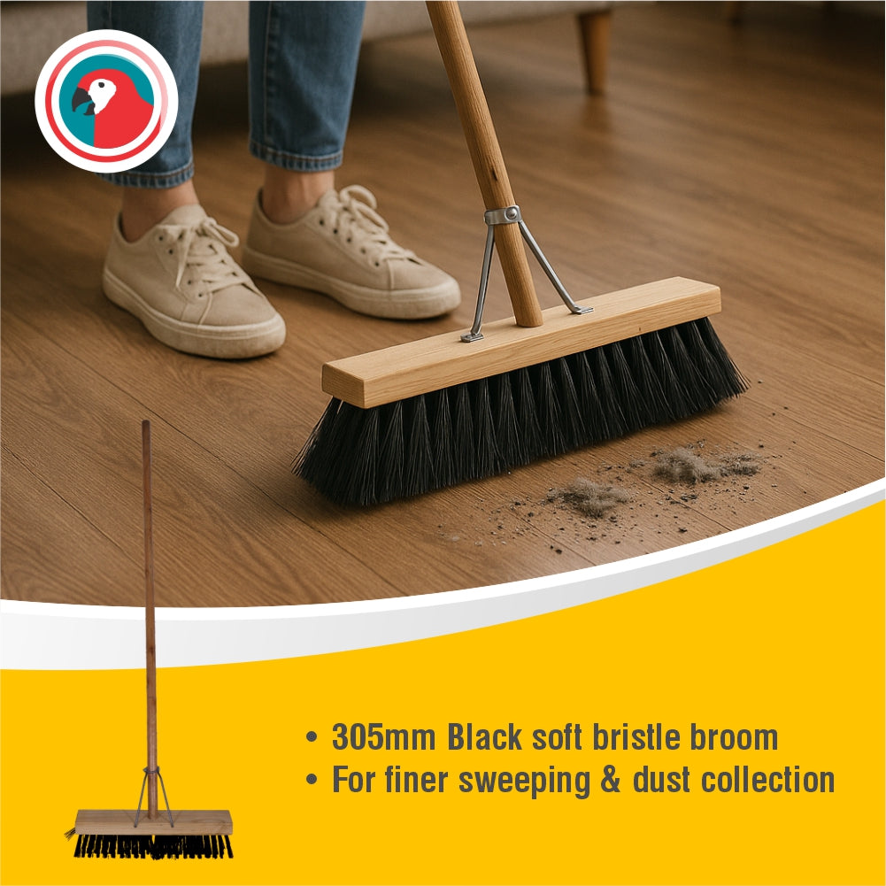 Janitorial Platform Broom Black - Soft Fibre 305mm (12")