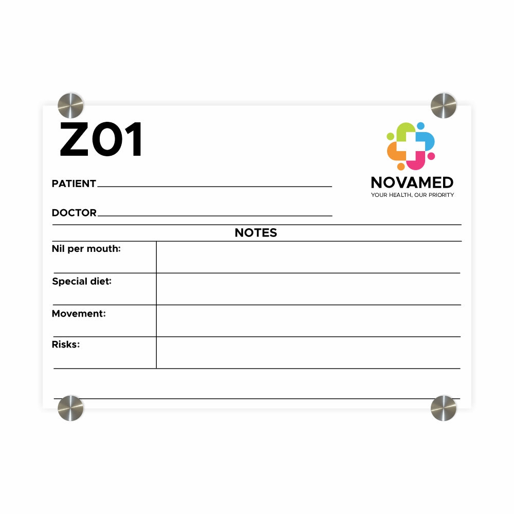 Hospital Glass Bed Board with Print (A3 - 297x420mm)