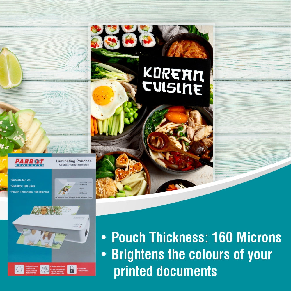 Laminating Pouches (A4 - Gloss - 220x310mm - 160 (80+80) Microns - Box 100)