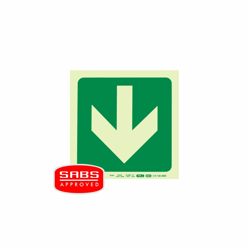 Photoluminescent 190MM Safety Sign - E23-Arrow Down