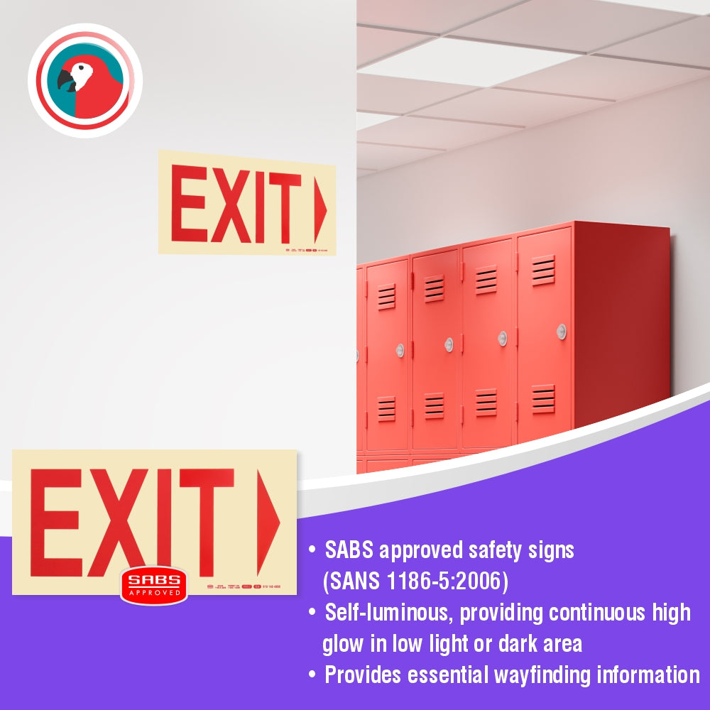 Photoluminescent 190MM Safety Sign - E4 Arrow Left Exit