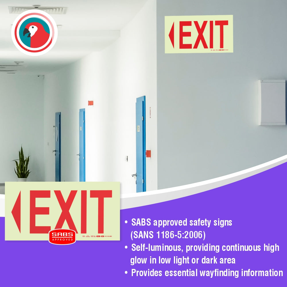 Photoluminescent 190MM Safety Sign - E5 Arrow Right Exit