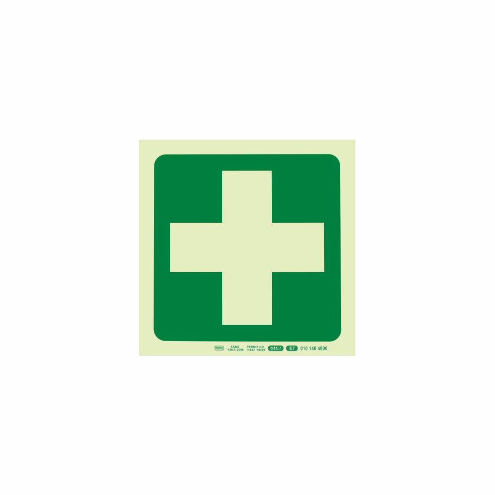 Photoluminescent 190MM Safety Sign - E7-Green Cross