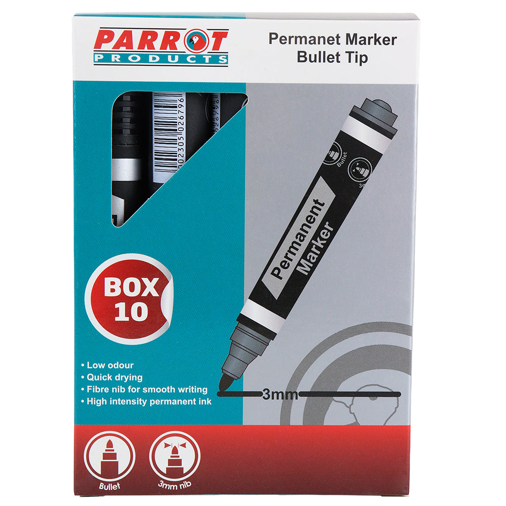Permanent Markers (Bullet Tip - Box 10 - Black)