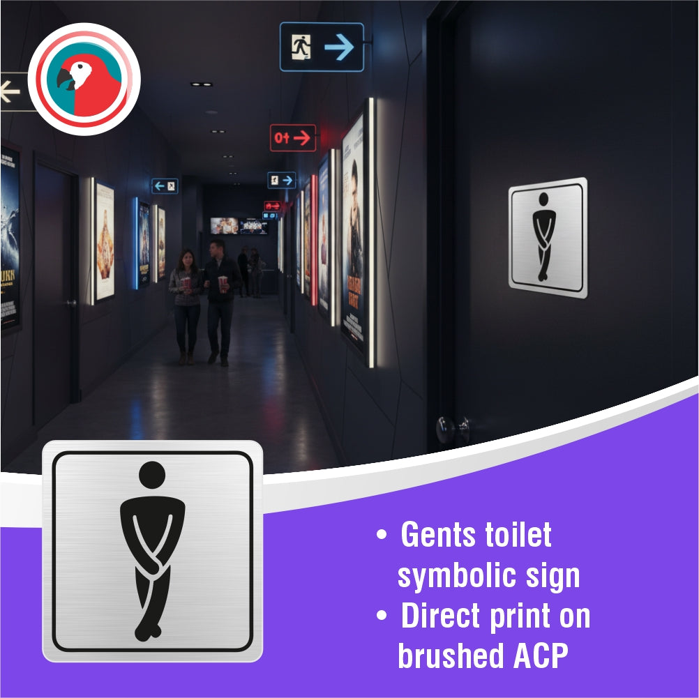 Gents Toilet Symbolic Sign - Black Printed on Brushed Aluminium ACP (150 x 150mm)