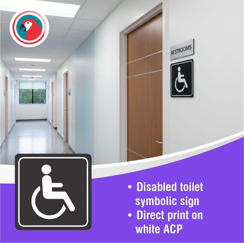 Sign Symbolic 150*150mm Black Printed Disabled Toilet Sign on White ACP