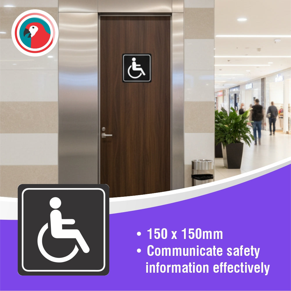 Sign Symbolic 150*150mm Black Printed Disabled Toilet Sign on White ACP