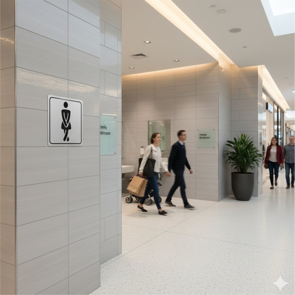Ladies Toilet Symbolic Sign - Black Printed on Brushed Aluminium ACP (150 x 150mm)