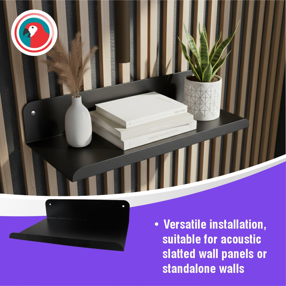Slatted Panel Steel Shelf 600mm Black Wall Display Shelf