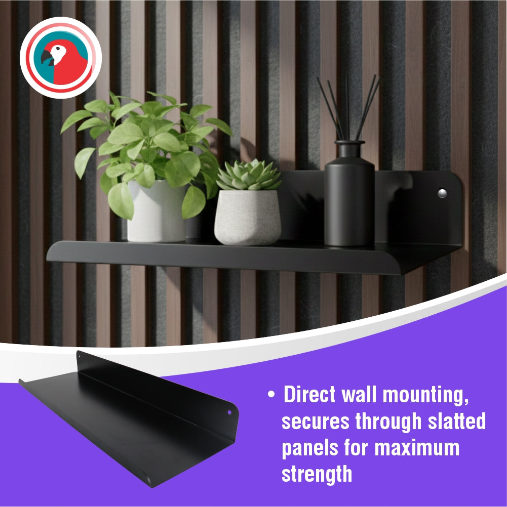 Slatted Panel Steel Shelf 900mm Black Feature Wall Shelf