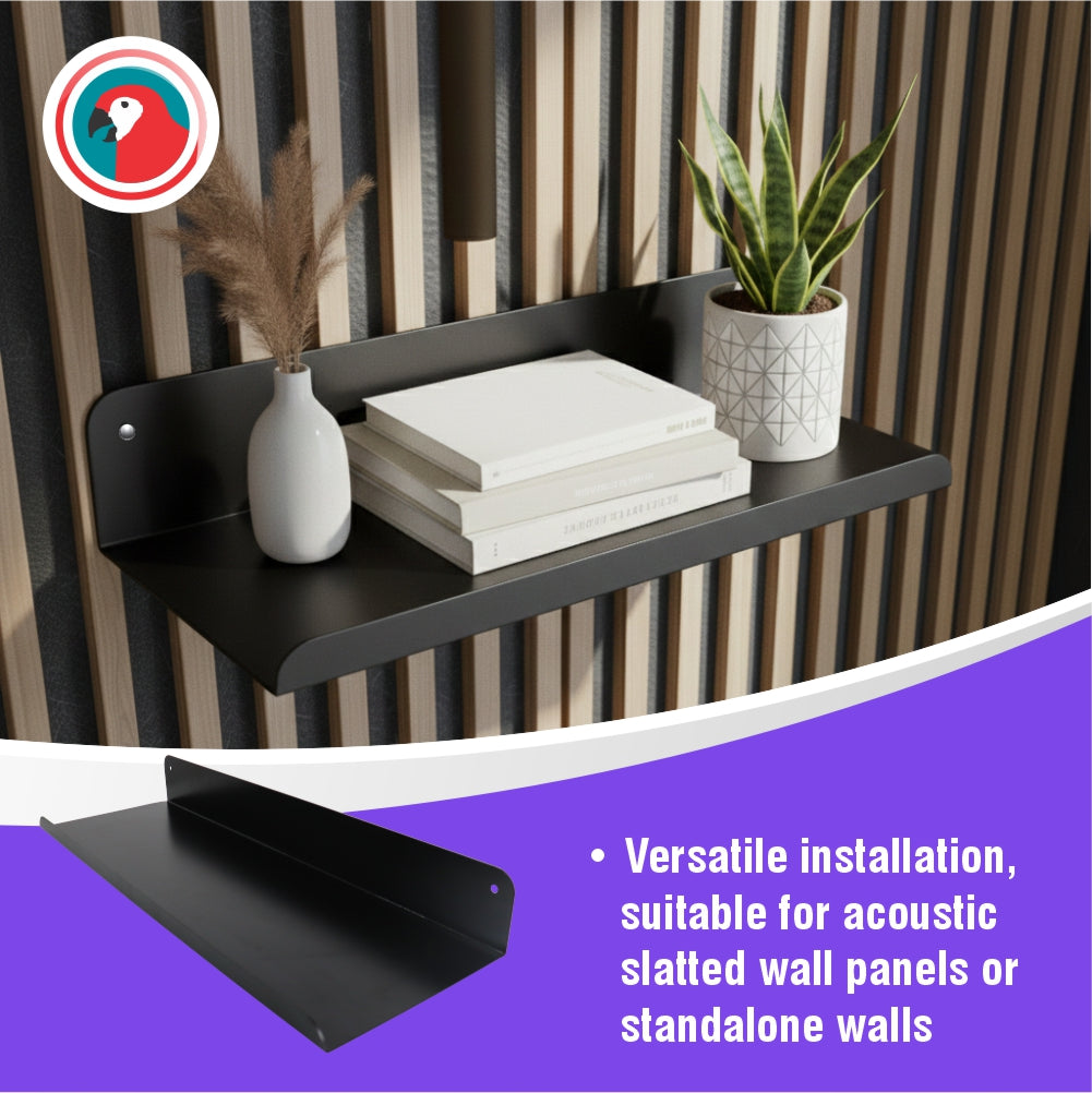 Slatted Panel Steel Shelf 900mm Black Feature Wall Shelf