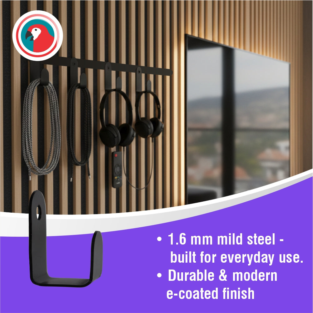 Slatted Panel Single Coat Hook Black Steel Wall Hook