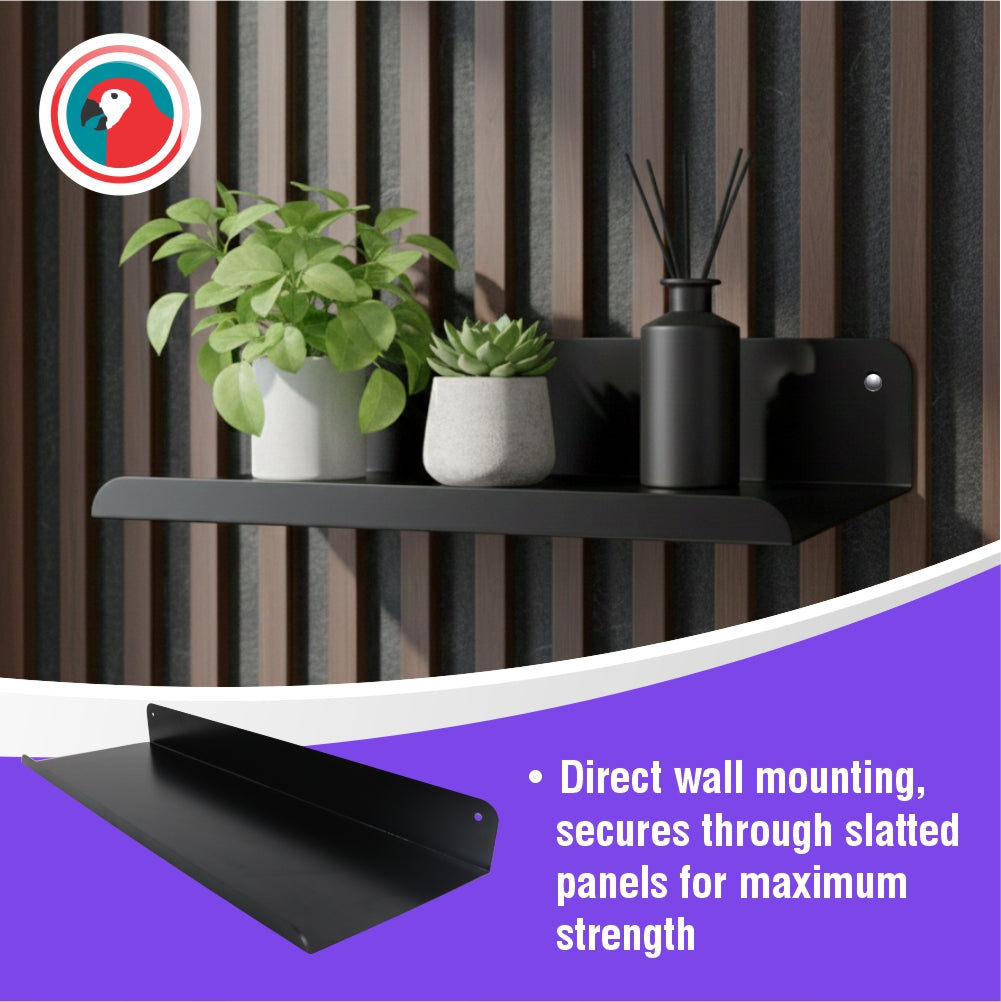 Slatted Panel Steel Shelf 1200mm Black Architectural Wall Shelf