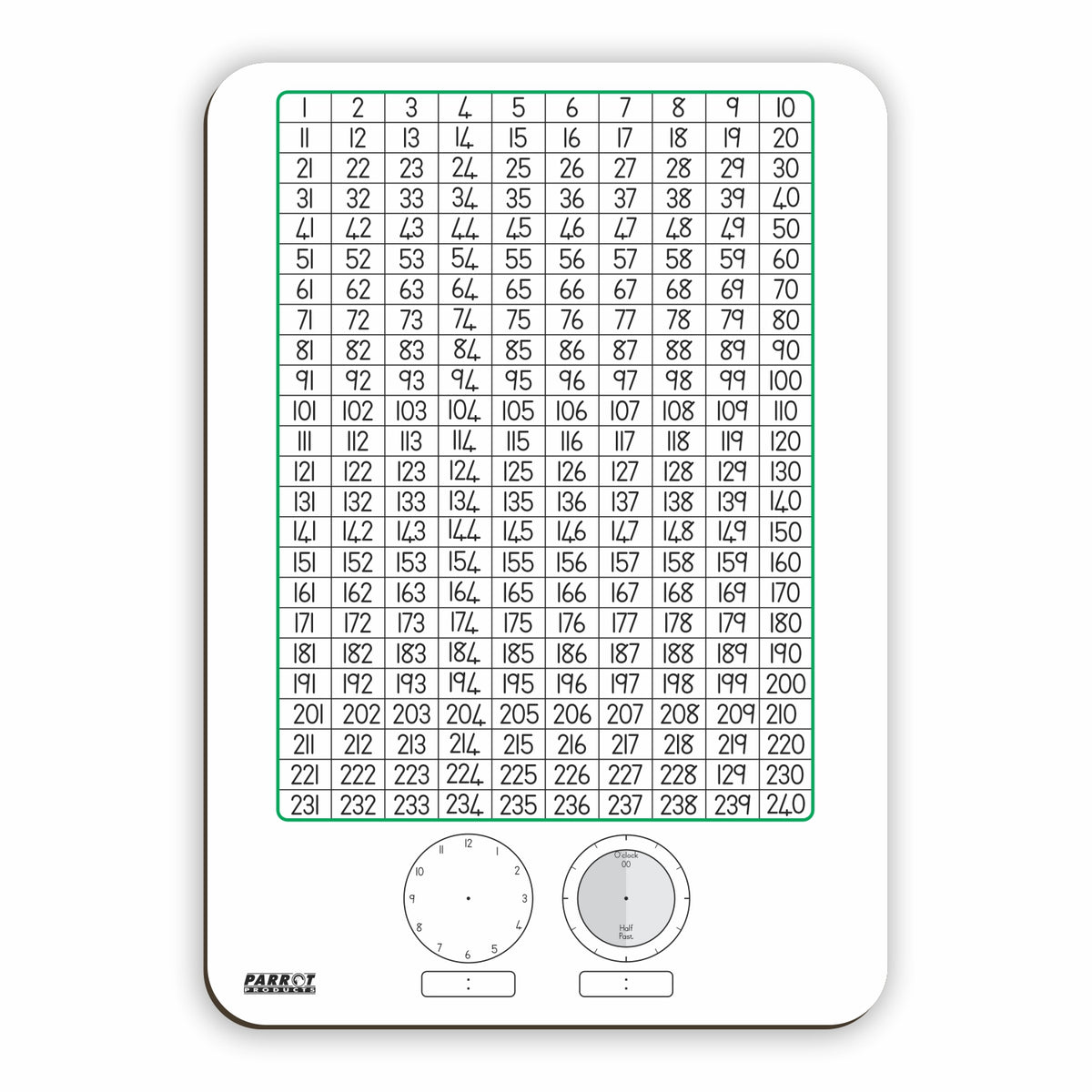 WRITING SLATE NUMBER CHART AND CLOCK MARKERBORD 297*210MM TENS