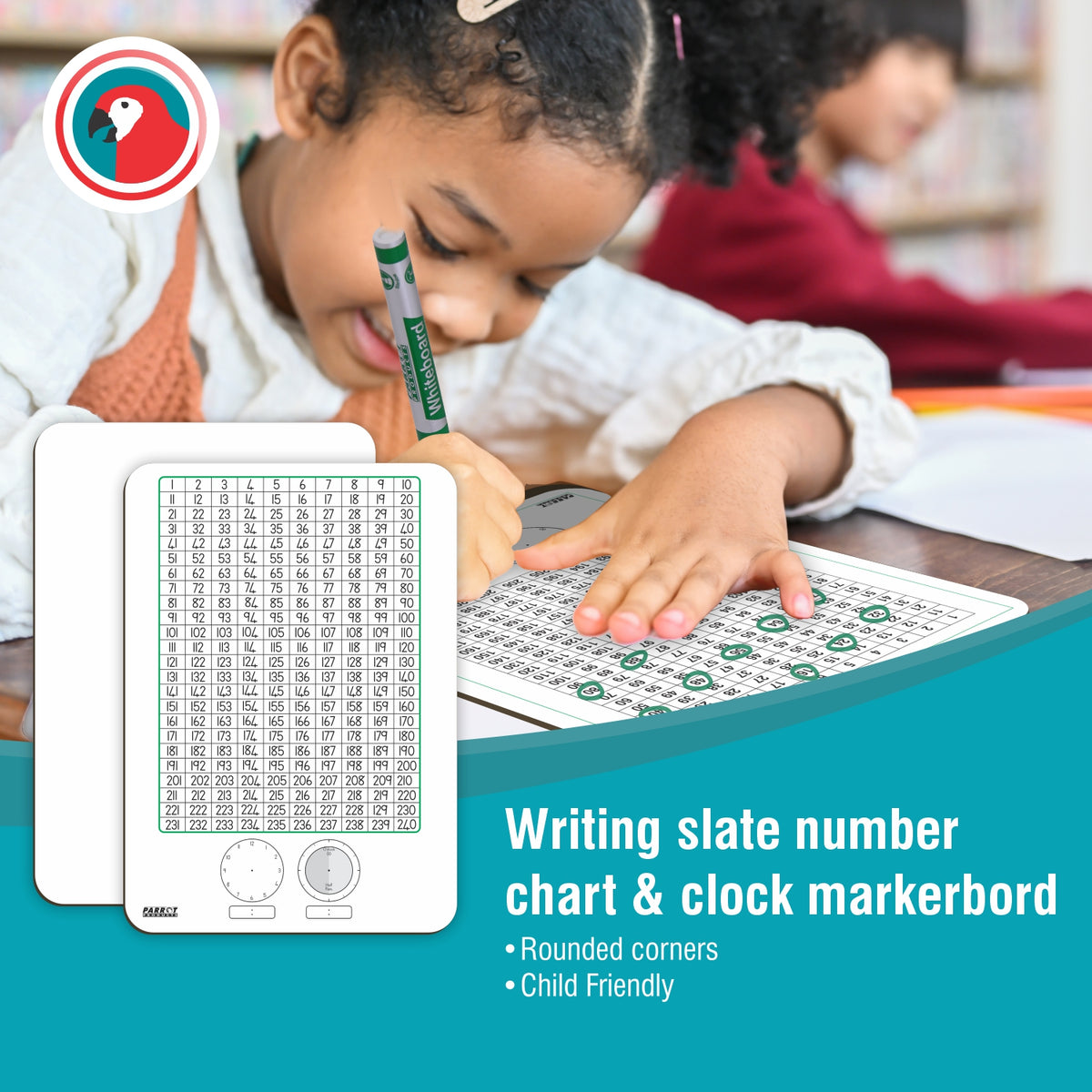 WRITING SLATE NUMBER CHART AND CLOCK MARKERBORD 297*210MM TENS