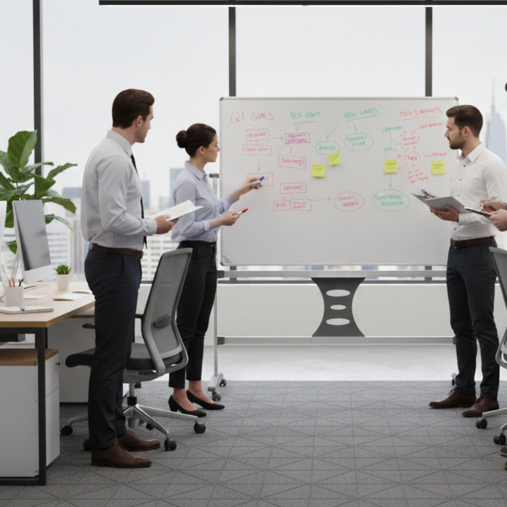Parrot Products Magnetic Revolving Mobile Whiteboard (1200*900mm) & 1200mm Leg Set