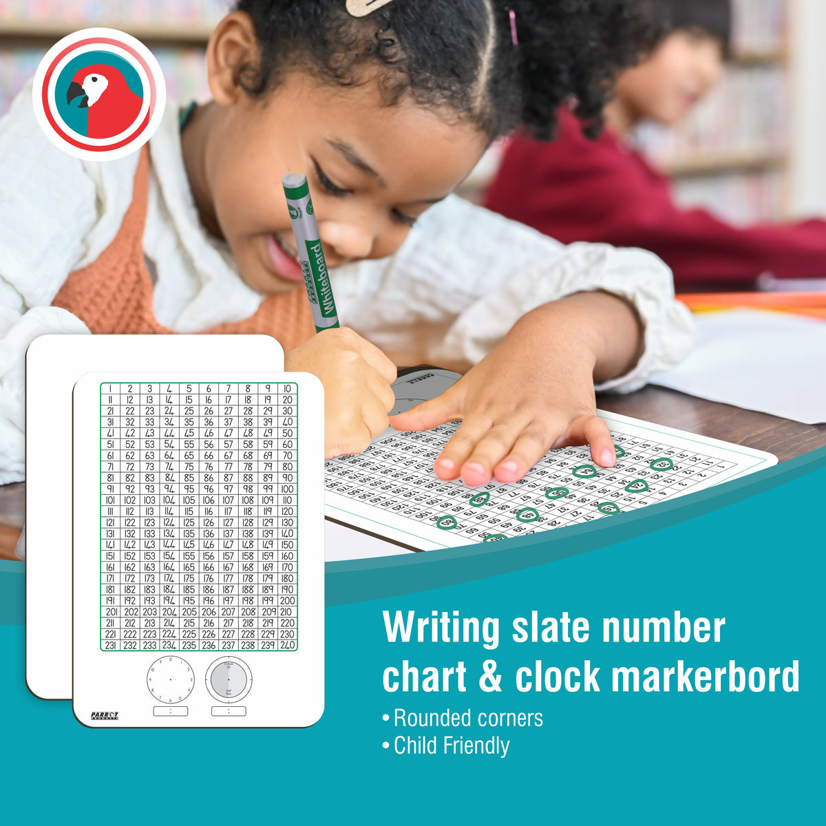 WRITING SLATE NUMBER CHART AND CLOCK MARKERBORD 297*210MM TENS
