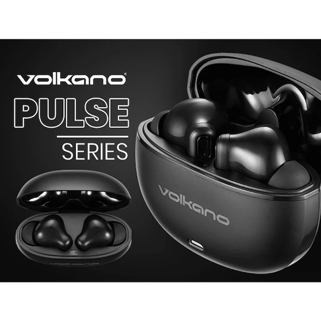 Volkano Pulse Series True Wireless Earphones with Charging Case - Black