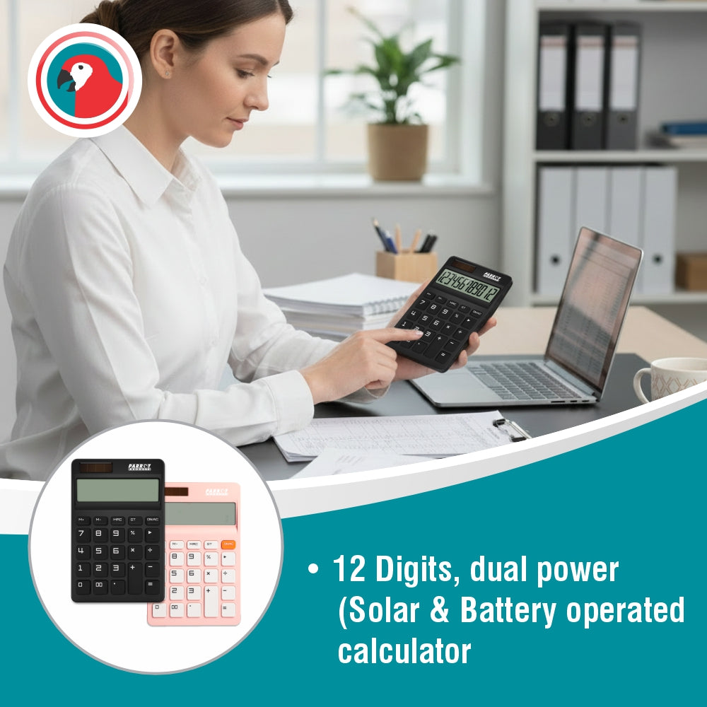 12-Digit Desktop Calculator Pink Dual Power