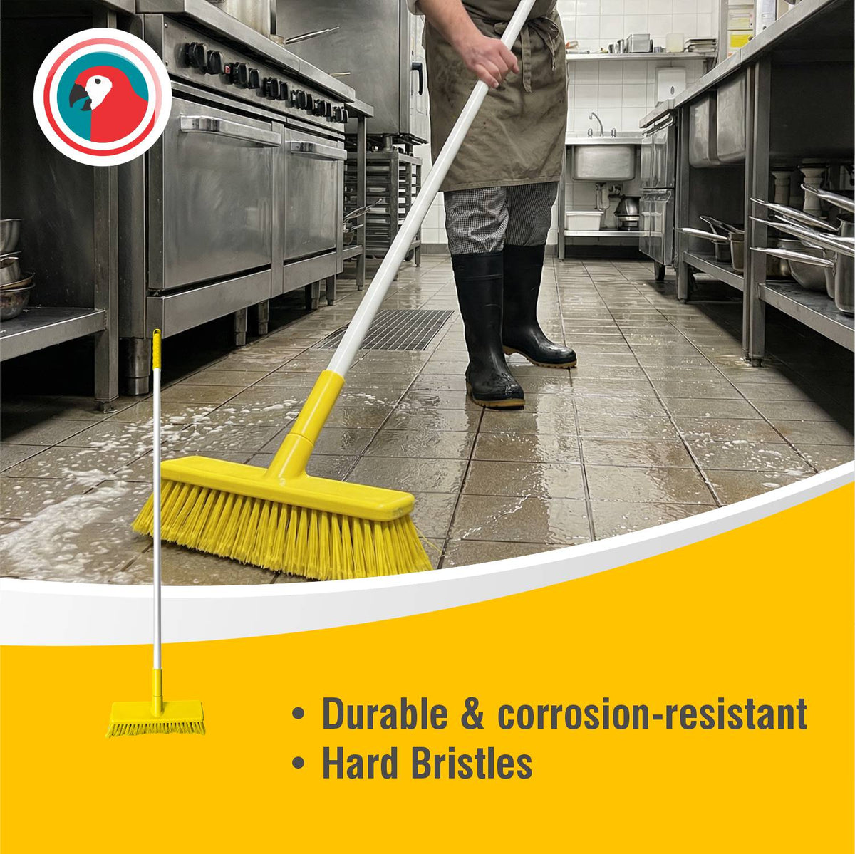 HACCP Hard Bristle Broom Yellow Commercial Cleaning Broom