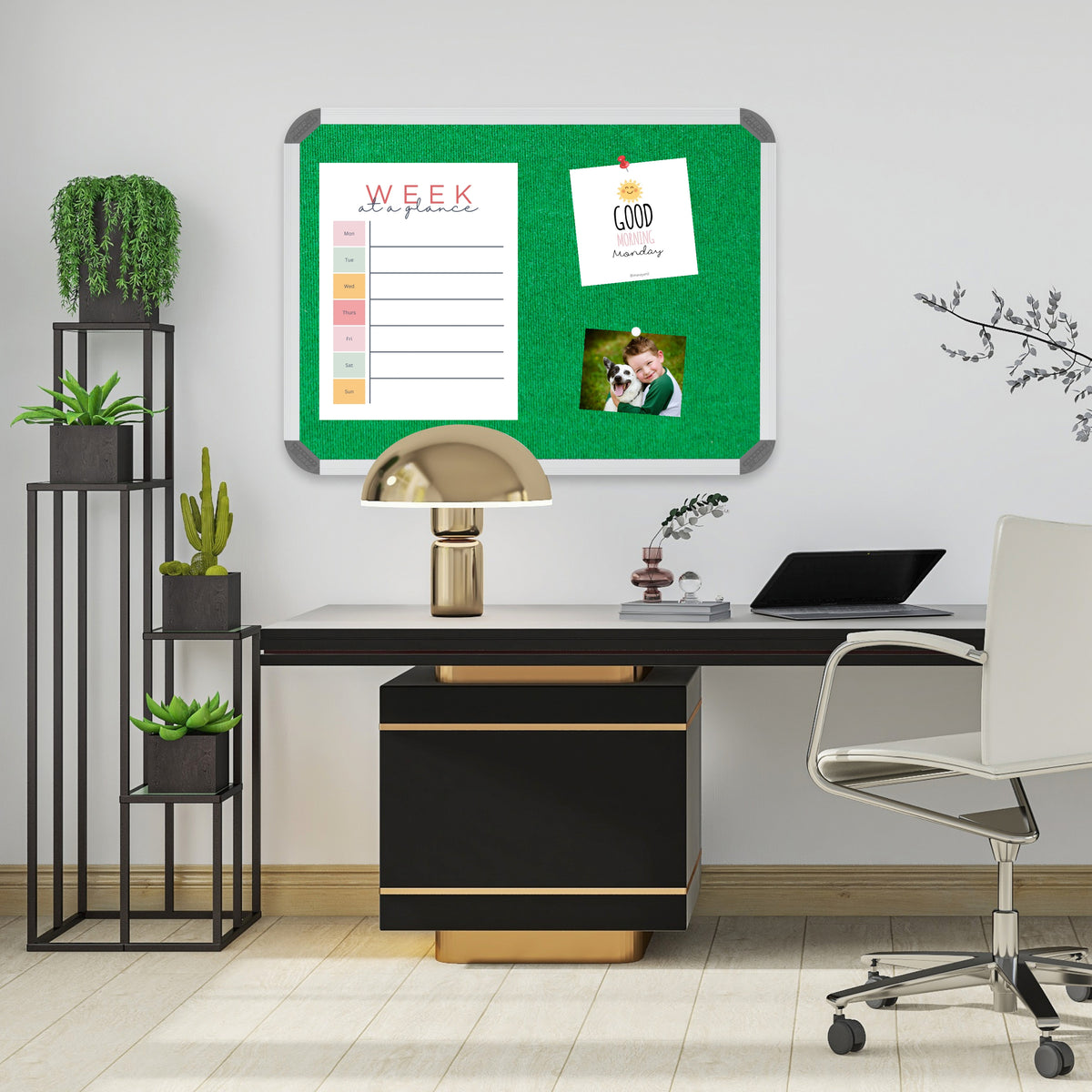 Bulletin Board Ribbed Aluminium Frame (600x450mm - Palm)