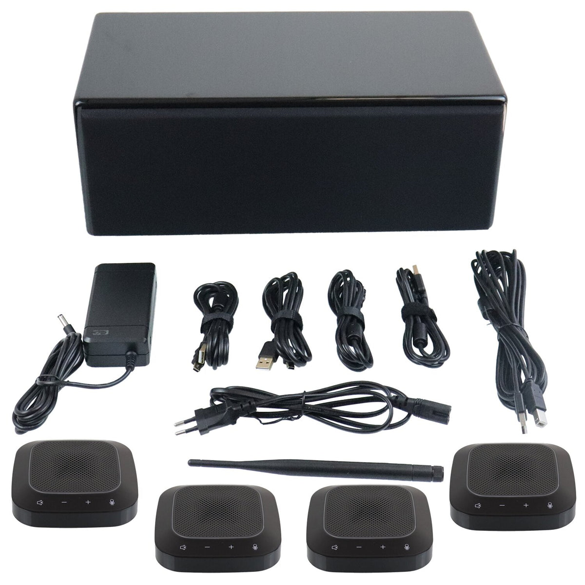 Wireless Audio Conferencing System with 4 Microphones, Processor & Loudspeaker